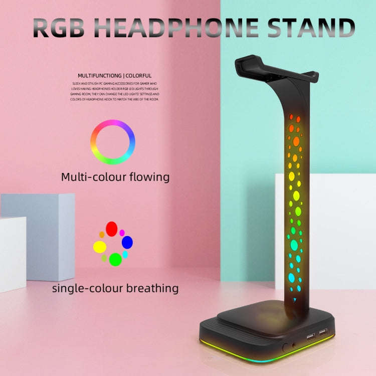 3.5mm Audio RGB Illuminated Headset Holder Dual USB Gaming Headset Display Rack(With Headphone Ja...