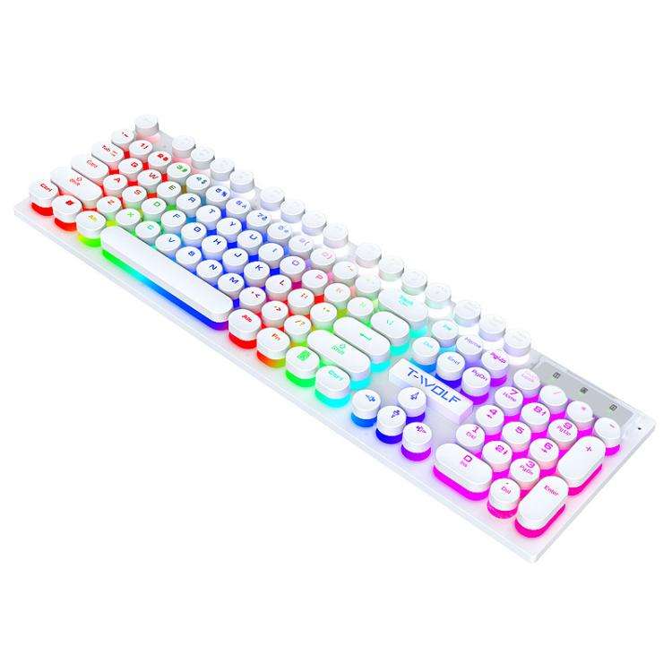 T-WOLF T80 104-Keys RGB Illuminated Office Game Wired Punk Retro Keyboard, Color: White