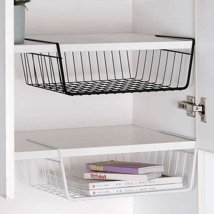 40x25x14cm Closet Organizer Metal Shelf Kitchen Cabinet Under Hanging Shelf(Black)