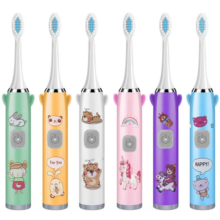 USB Charging Fully Automatic Ultrasonic Cartoon Children Electric Toothbrush, Color: White with 3...