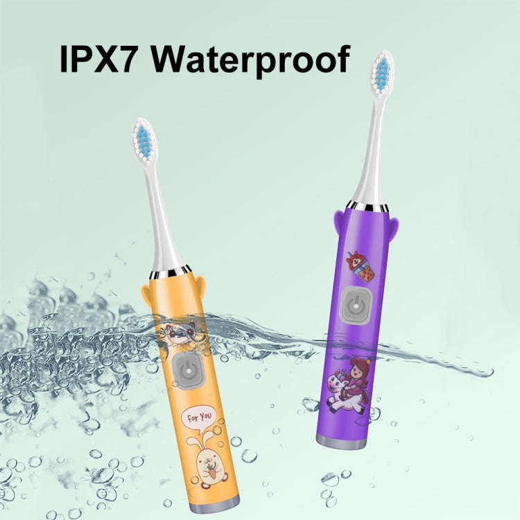 USB Charging Fully Automatic Ultrasonic Cartoon Children Electric Toothbrush, Color: White with 3...