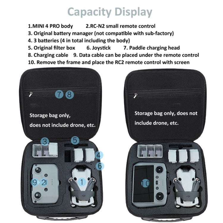 For DJI Mini 4 Pro Drone Storage Bag Box Shoulder Bag Suitcase(Black)