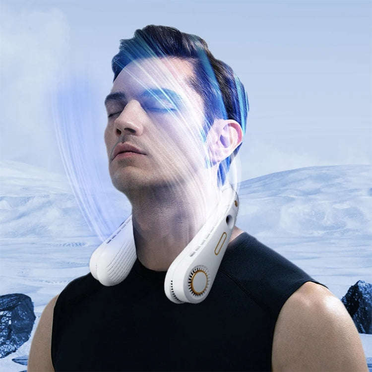 F11 Portable USB Charging Rotating Digital Display Bladeless Hanging Neck Fan(Blue)