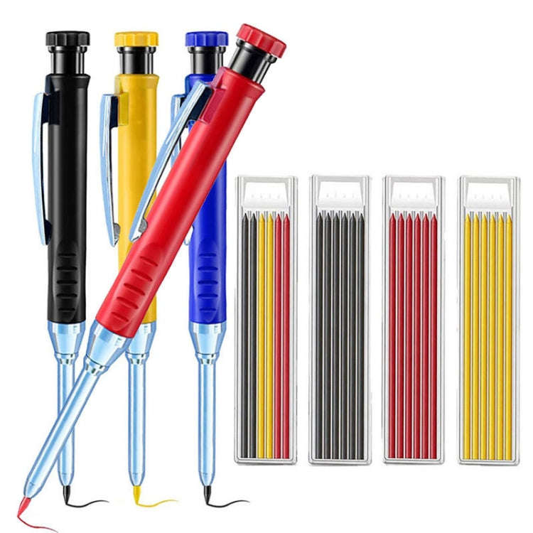 Metal Long Tip Deep Hole Woodworking Pencil Quick Dry Marker, Color: 2pcs Black+2pcs Red+2pcs Yel...