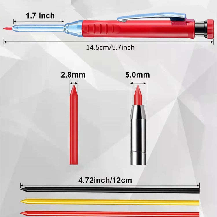 Metal Long Tip Deep Hole Woodworking Pencil Quick Dry Marker, Color: 2pcs Black+2pcs Red+2pcs Yel...