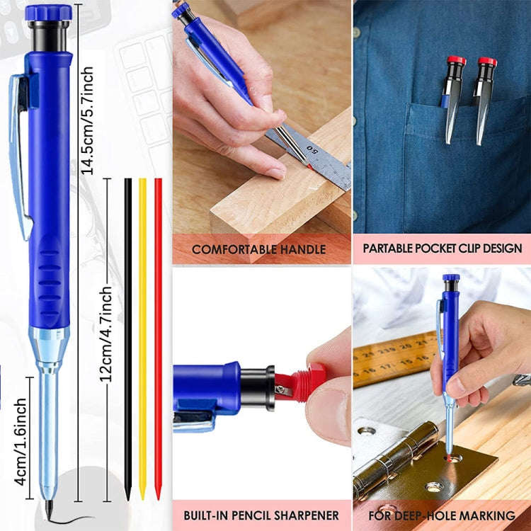 Metal Long Tip Deep Hole Woodworking Pencil Quick Dry Marker, Color: 2pcs Black+2pcs Red+2pcs Yel...