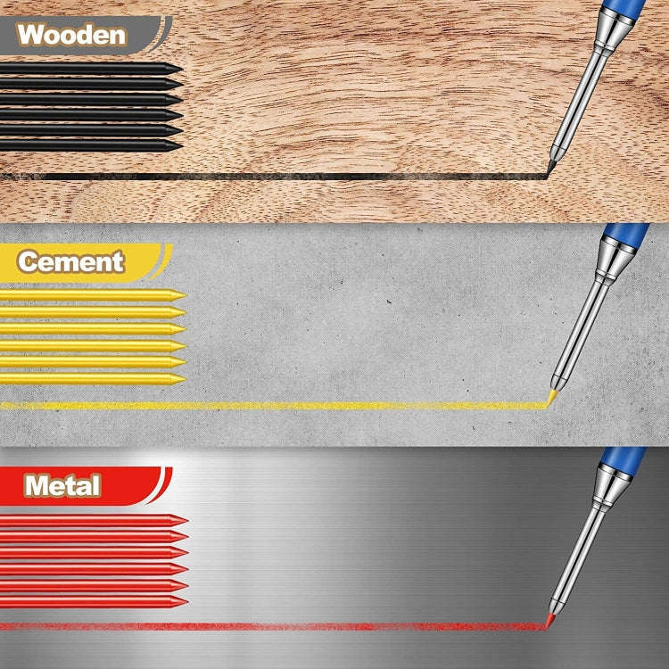 Metal Long Tip Deep Hole Woodworking Pencil Quick Dry Marker, Color: 2pcs Black+2pcs Red+2pcs Yel...