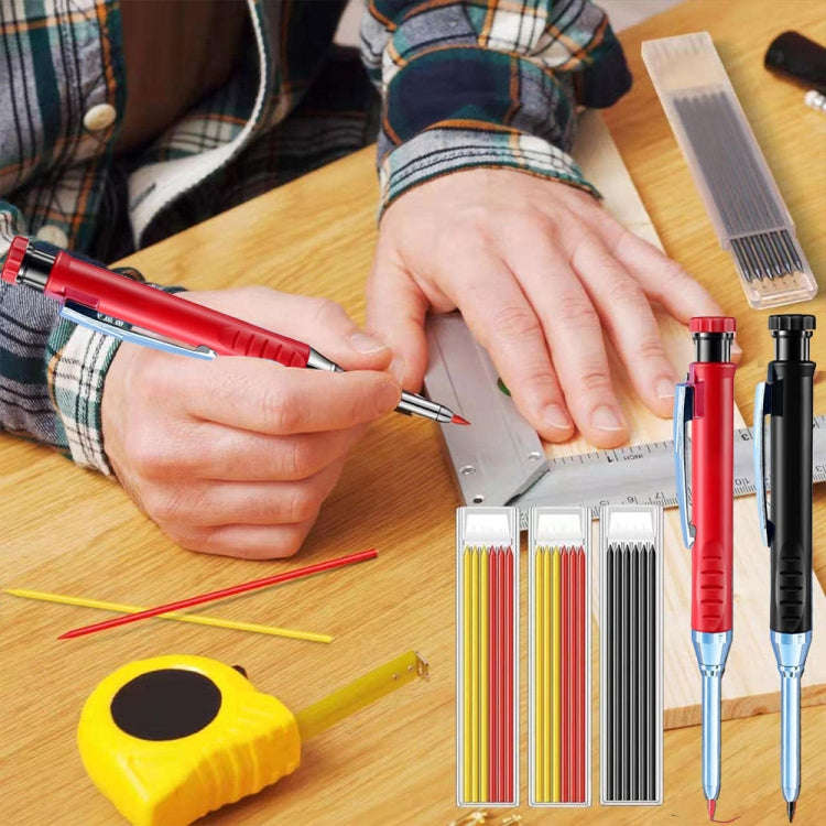 Metal Long Tip Deep Hole Woodworking Pencil Quick Dry Marker, Color: 2pcs Black+2pcs Red+2pcs Yel...