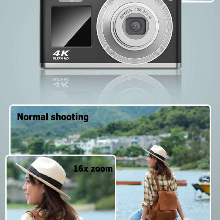 4K HD Optical Zoom Digital Camera 60MP Dual Screen Selfie Camera, No Memory(Silver)