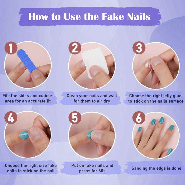 24pcs /Box Short Press On Nails Bling Aurora Nail Galaxy Blue Glitter Fake Nails(W1079)