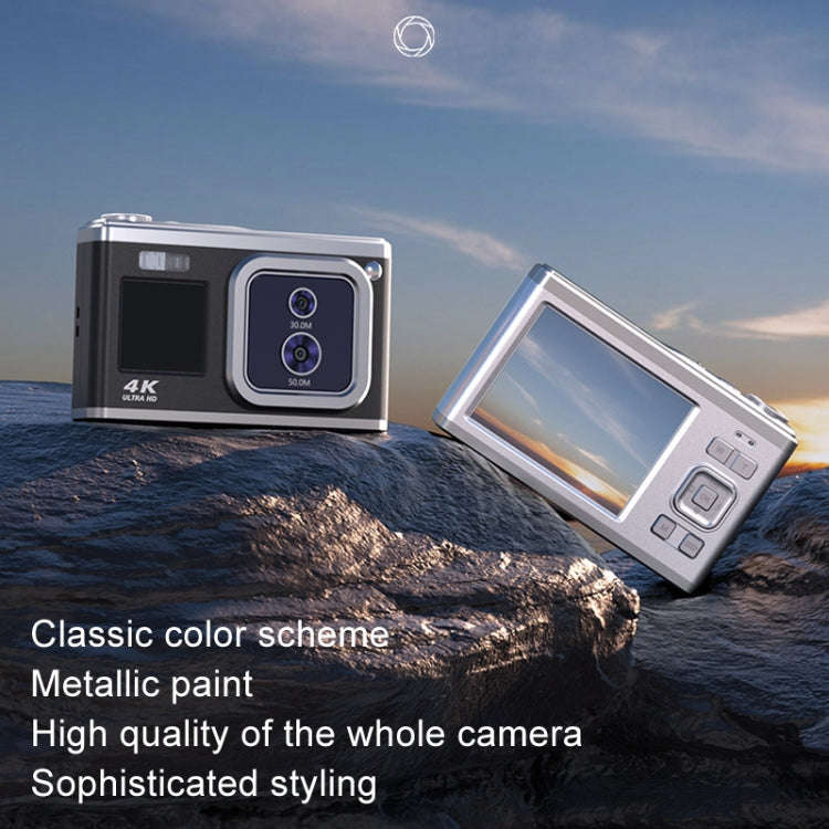 4K HD Optical Dual Lens Digital Camera 50MP Dual Screen Selfie Camera, No Memory(Silver)