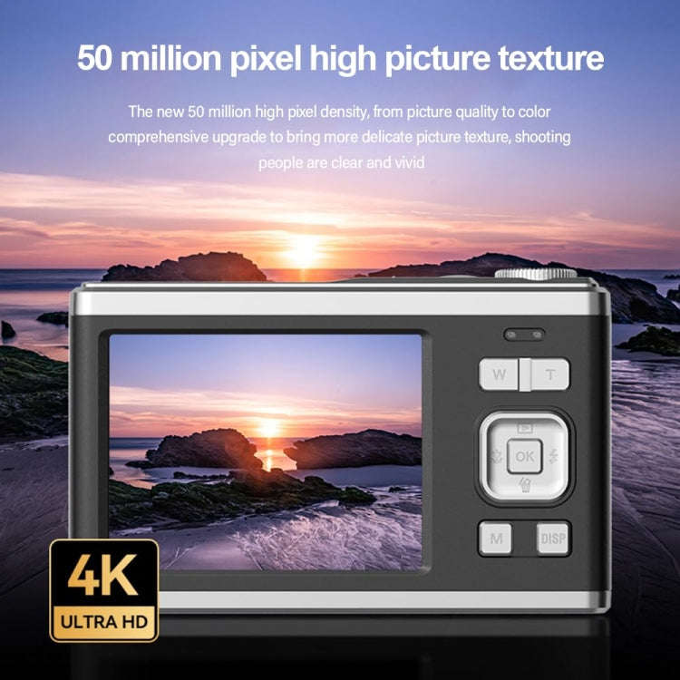 4K HD Optical Dual Lens Digital Camera 50MP Dual Screen Selfie Camera, No Memory(Black)