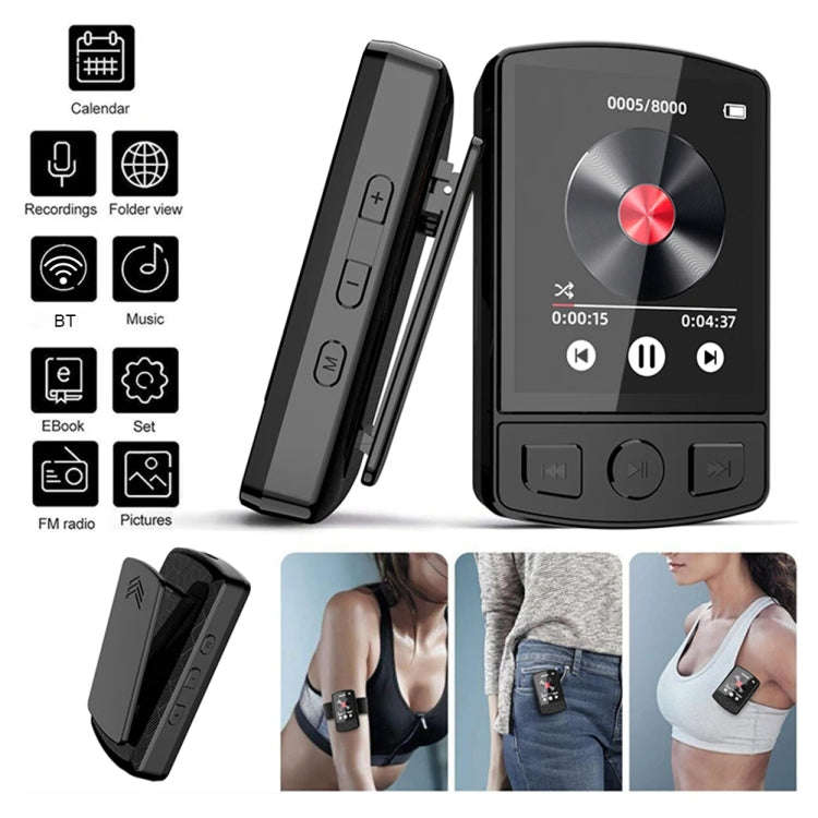 No Memory Card 1.8-Inch Color Screen Recording MP3/MP4 Sports Bluetooth Walkman With Back Clip