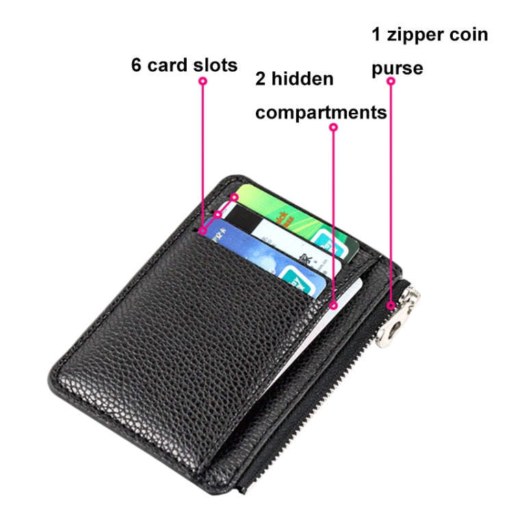 Multi-card Slot Zipper Card Holder Large Capacity Ultra-thin Coin Purse(Coffee)