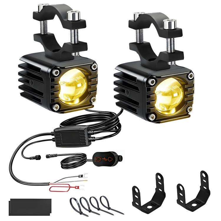 40W Motorcycle Wired Switch Integrated Waterproof Spotlight(Yellow White Light)