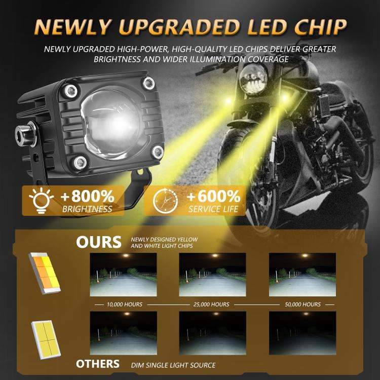 40W Motorcycle Wired Switch Integrated Waterproof Spotlight(Yellow White Light)