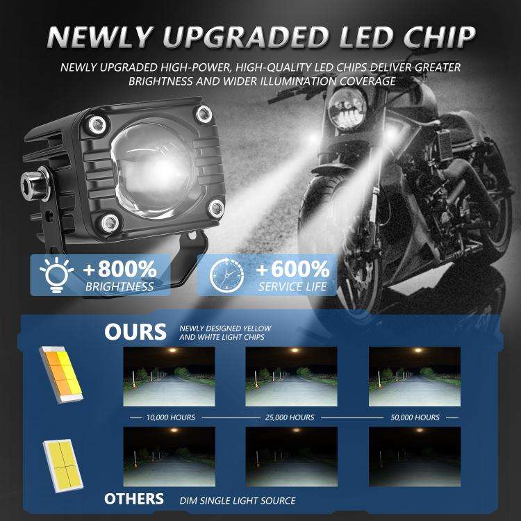 40W Motorcycle Wired Switch Integrated Waterproof Spotlight(All White)