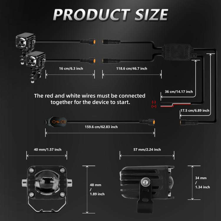 40W Motorcycle Wired Switch Integrated Waterproof Spotlight(All White)