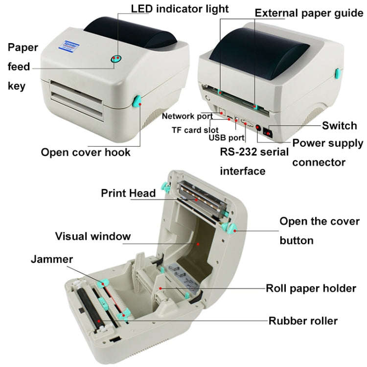 Xprinter XP-450B USB Port Supermarket Cashier Barcode Thermal Printer(UK Plug)