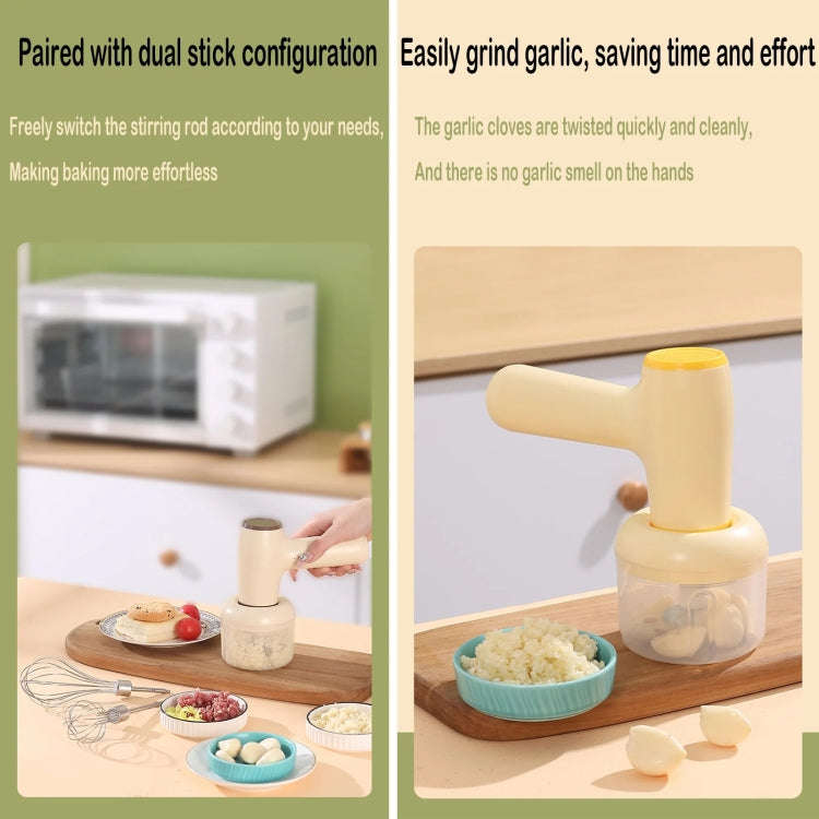 2 in 1 Portable Wireless Garlic Chopper Egg Beater Mixer Cooking Machine(Beige)