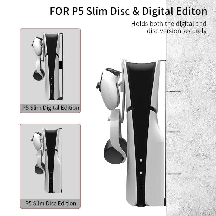 For PS5 Slim JYS-P5193 Console Wall Mount Hanging Storage Rack With Headphone Grip Organizer(Black)