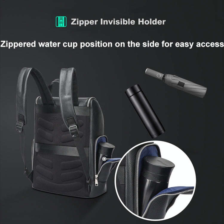 Bopai 61-122431 Large-capacity First-layer Cowhide Business Waterproof Laptop Backpack(Black)