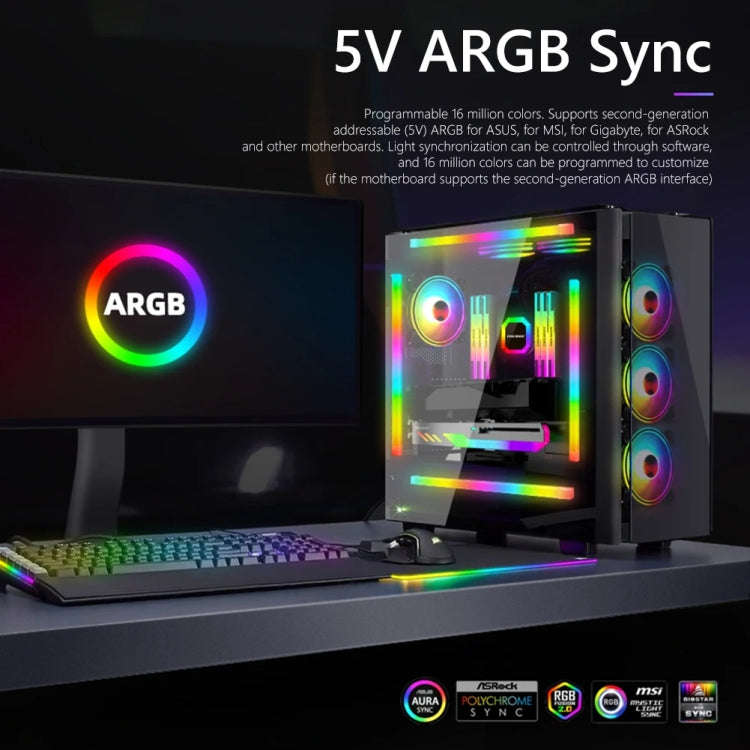 COOLMOON F300 Square Panoramic Glow ARGB Light Bar Desktop Computer Case Interior Decorative Ambi...