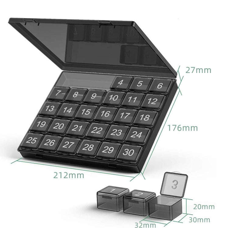Monthly Pill Organizer 30 Days Pill Box Easy-Open Large Capacity Medicine Case(Black)