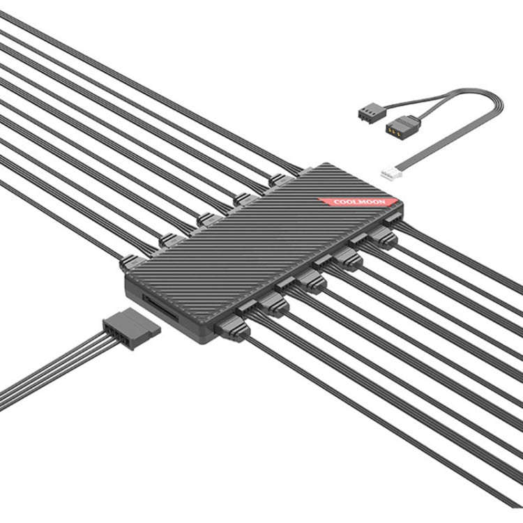 COOLMOON AM10 ARGB+PWM Dual 10 Ports Temperature Control Splitter Case Fan 5V 3Pin HUB(Black)