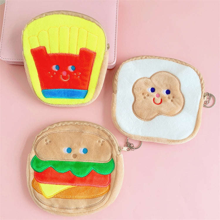 Cute Breakfast Cartoon Wallet Coin Lipstick Data Cable Storage Bag Purse, Style: Fries