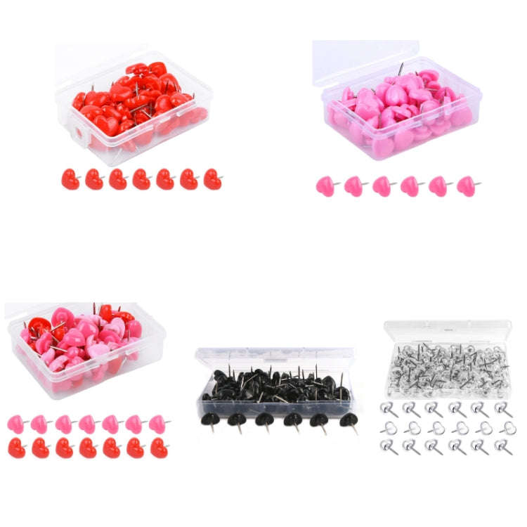 100pcs /Box 10.6x7.8x1.8cm Love Plastic Studs DIY Office School Colorful Pins(Pink)