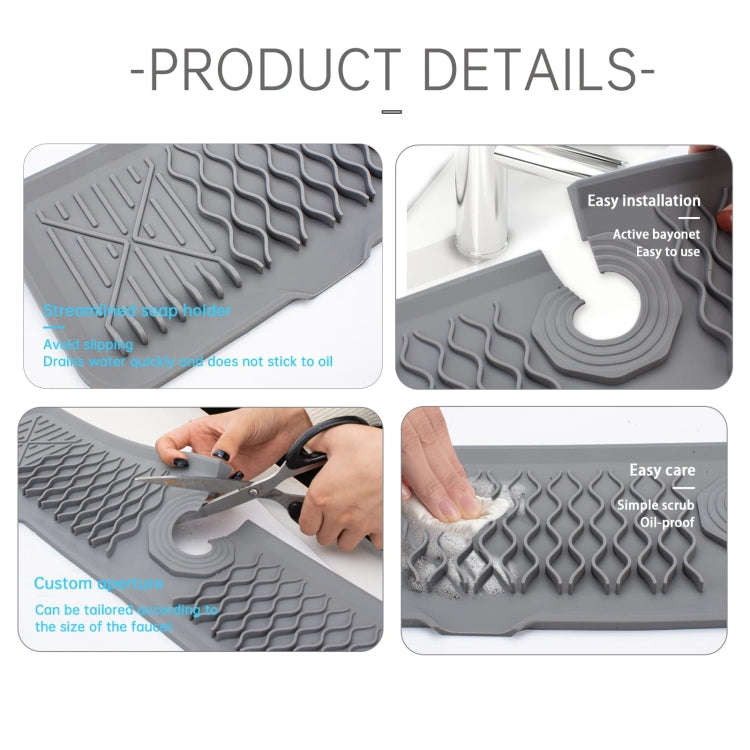 Slope Silicone Faucet Drain Pad Splash-proof Sink Faucet Mat(Grey)