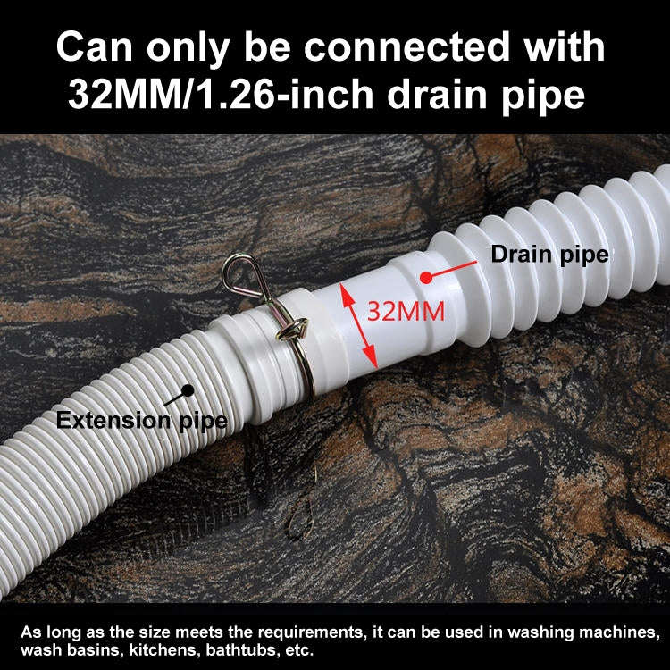 2m Diameter 32mm Extended Drain Hose for Washing Machine / Kitchen Basin / Bathtub