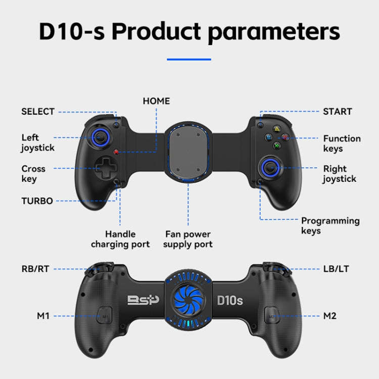 BSP-D10S Wireless Stretch Game Controller With Heat Dissipation Fan for Switch / Android / IOS / ...