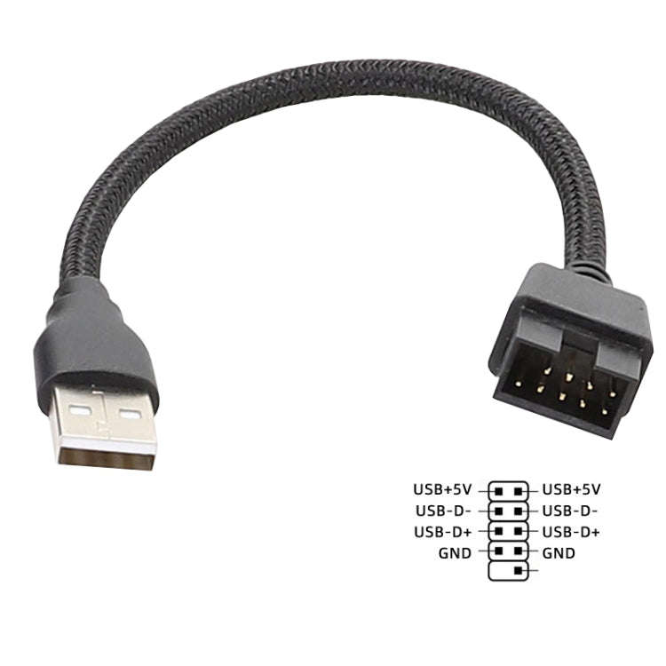 20cm USB-A Male To 9Pin Motherboard Built-In RGB Data To External U Port Adapter Cable(Black)