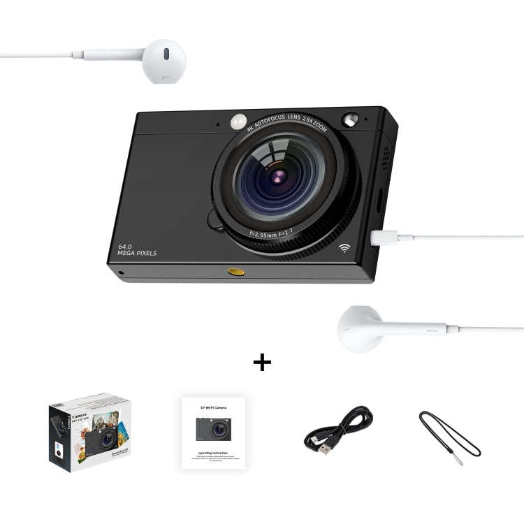 High-Definition CCD Digital Camera 64 Million WiFi Card Camera, Color: Black + Headphone Cable