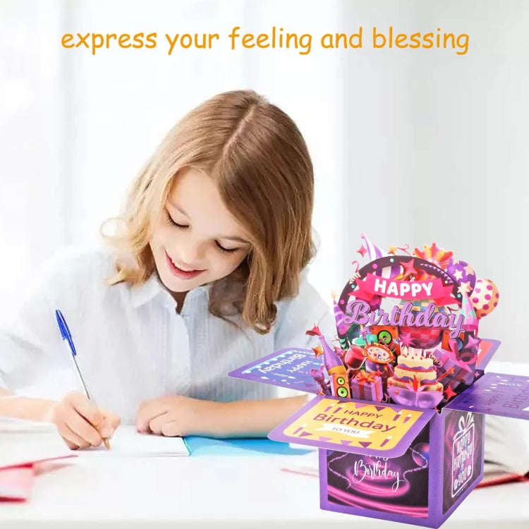 Colorful 3D Three-dimensional Handmade Hollow Paper Carving Birthday Card(Pink)