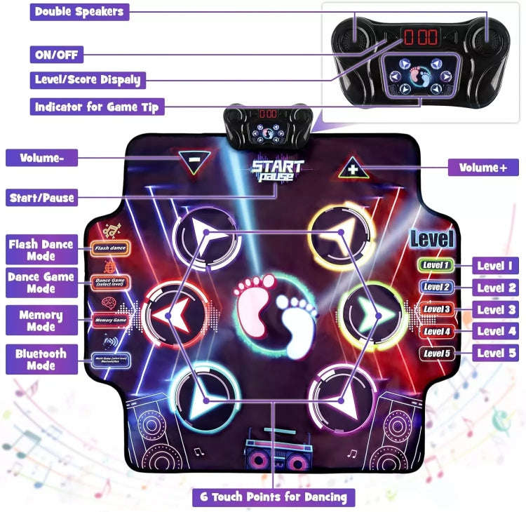Bluetooth Music Dance Mat 4 Modes Light Up Stepping Floor Mat 100x89cm(5004 Style)