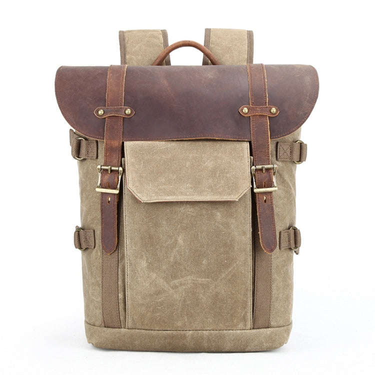 Vintage Camera Bag Waterproof  Canvas Backpack with Laptop Compartment Tripod Holder(Khaki)
