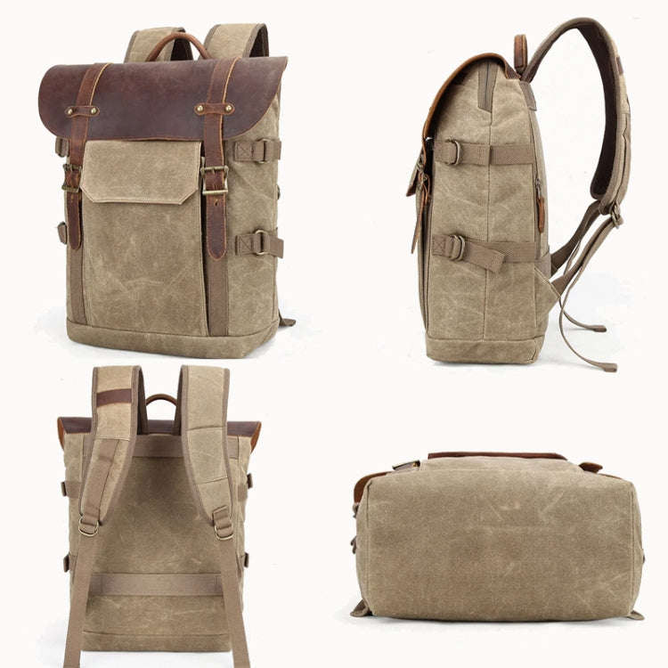 Vintage Camera Bag Waterproof  Canvas Backpack with Laptop Compartment Tripod Holder(Khaki)