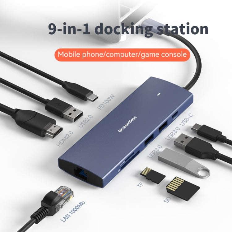 Blueendless 4K60Hz + Gigabit LAN + Data Type-C Docking Station, Spec: 9-in-1 Reading Card Gray