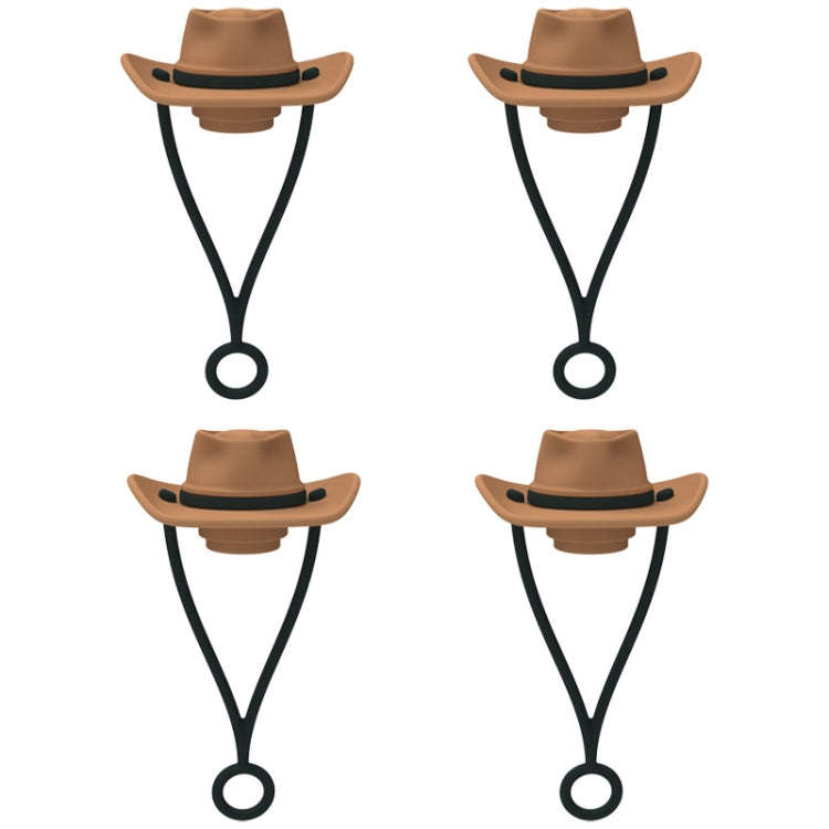 4pcs /Set Silicone Straw Cap 6-10mm Universal Size Dust Plugs, Style: Hanging Rope Cowboy Hat Brown
