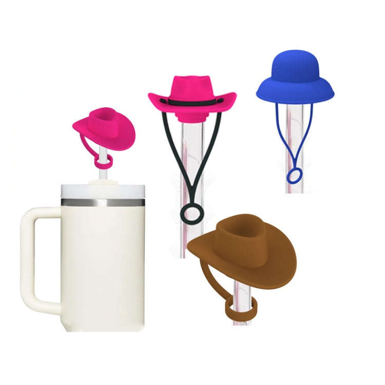 4pcs /Set Silicone Straw Cap 6-10mm Universal Size Dust Plugs, Style: Hanging Rope Cowboy Hat Ros...
