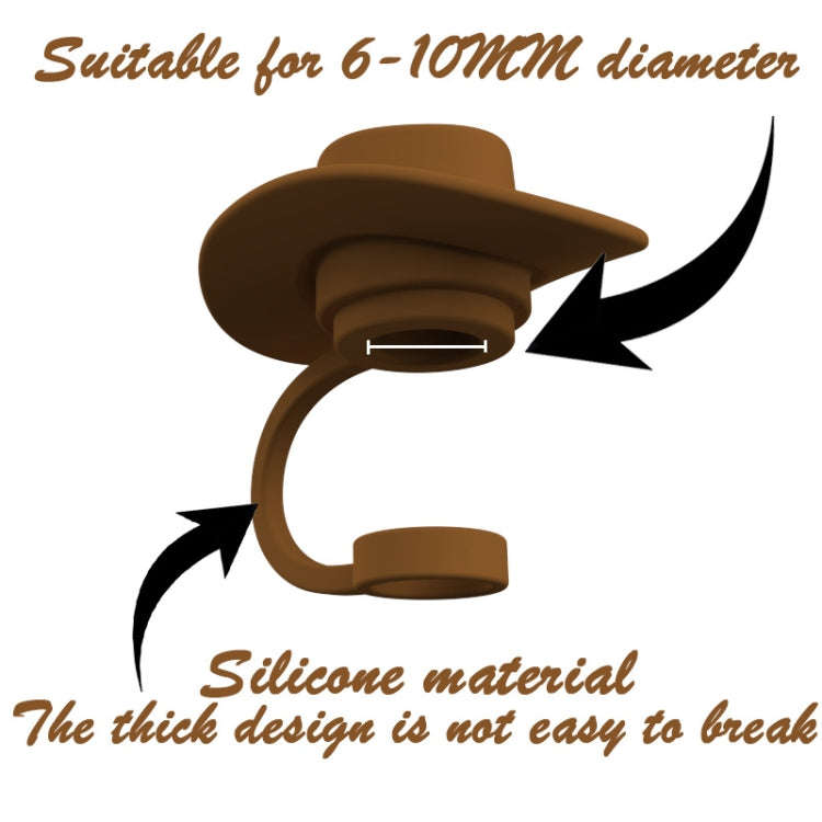 4pcs /Set Silicone Straw Cap 6-10mm Universal Size Dust Plugs, Style: Hanging Rope Cowboy Hat Brown