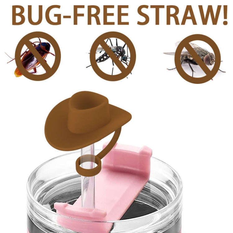 4pcs /Set Silicone Straw Cap 6-10mm Universal Size Dust Plugs, Style: Hanging Rope Cowboy Hat Brown