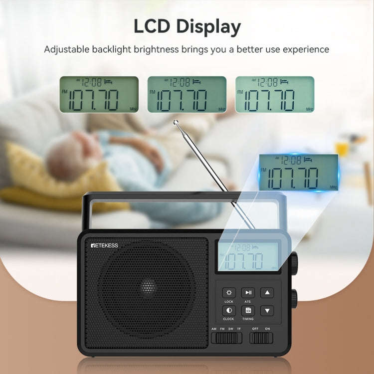 Retekess TR638 LCD Digital Display Full-Band Bluetooth FM Radio Support External Antenna(US Plug)