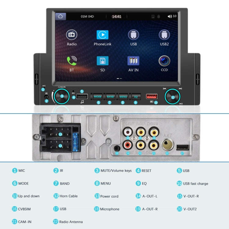 6.2 Inch MP5 Player Single Butt Universal Wired CarPlay Car Monitor, Model: Standard+4 Light Camera