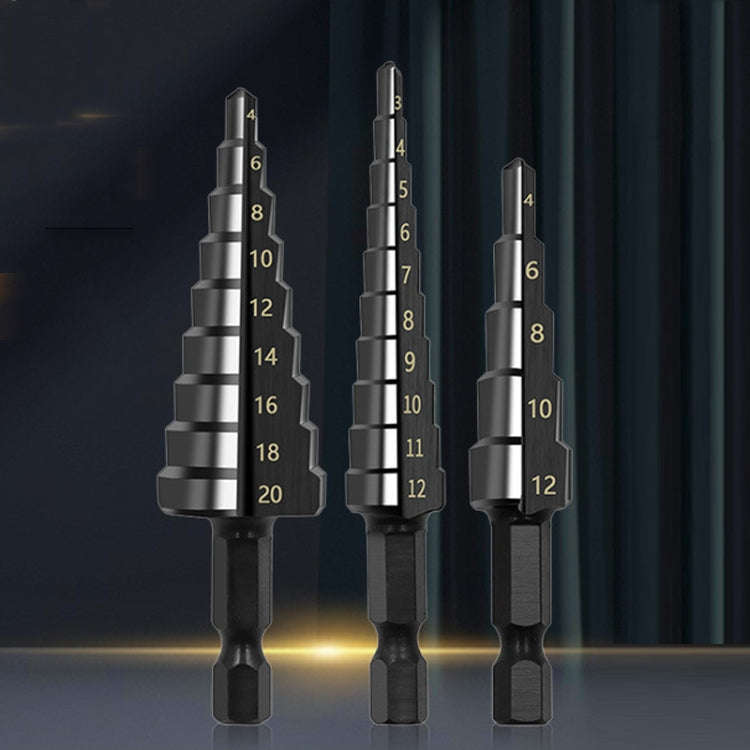 3pcs / Set Hexagonal Shank Nitrided Straight Fluted Step Drill HSS Pagoda Drill Hole Opener