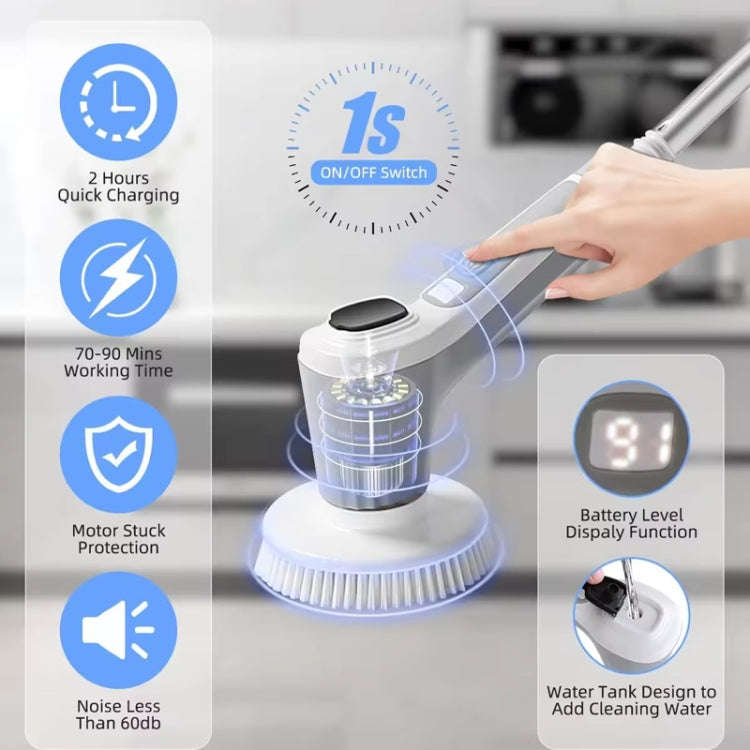 6 In 1 Automatic Water Spray Electric Spin Scrubber 53 Inch Cordless Rechargeable Cleaning Brush