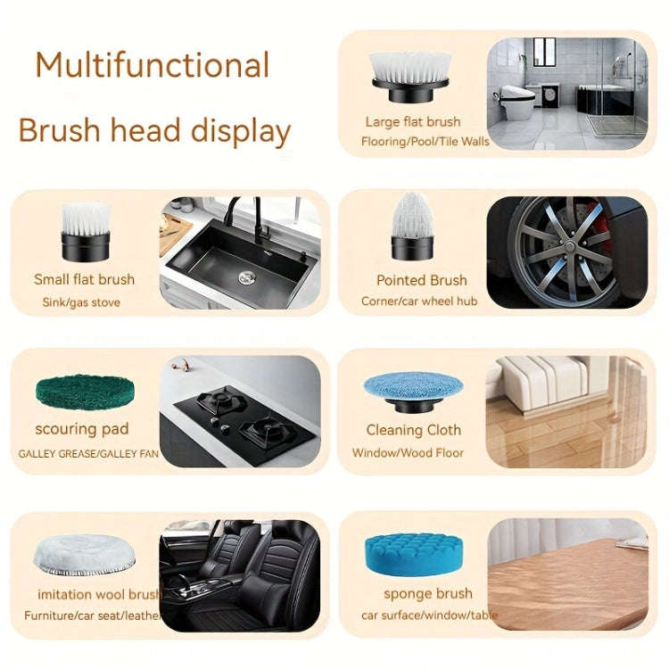 7 In 1 Electric Spin Scrubber Rechargeable Waterproof Floor Clean Bush with 23.6 Inch Adjustable ...
